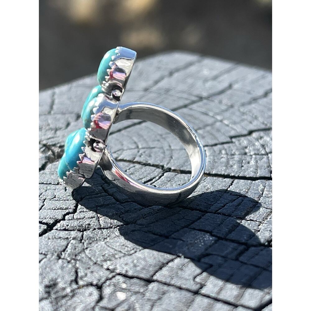 Sterling Silver NATIVE Style Turquoise Cluster Ring Size 7 Large SW Statement - Picture 8 of 11